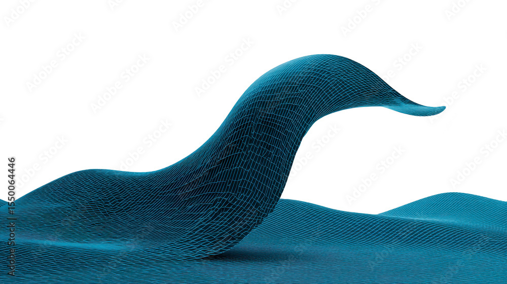Aufkleber dynamic blue wireframe wave rises against transparency background, creating sense of movement and fl