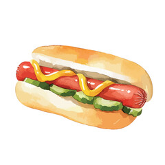 watercolor illustration of Hot Dog clipart isolated