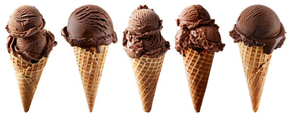 PNG Delicious chocolate ice cream cones, element set on transparent background