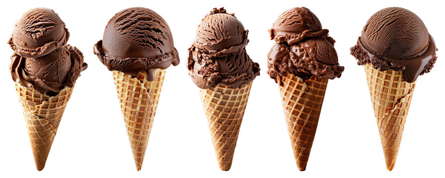 PNG Delicious chocolate ice cream cones, element set on transparent background