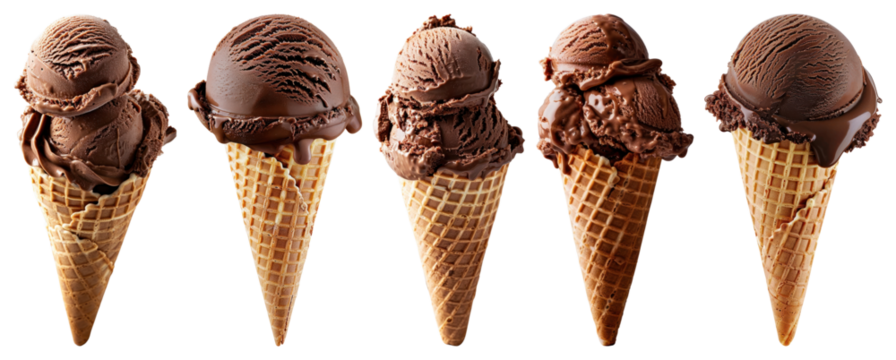 PNG Delicious chocolate ice cream cones, element set on transparent background