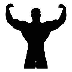 Bodybuilder silhouette fitness model flexing muscles strong man posing bodybuilding workout gym icon