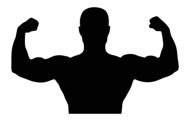 Bodybuilder silhouette flexing muscles strong man fitness gym workout bodybuilding exercise power