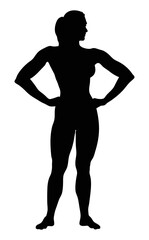 Silhouette of muscular woman fitness model strong female bodybuilder posing with confidence and power