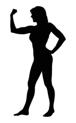 Silhouette of strong woman flexing muscles fitness female bodybuilder power pose vector graphic