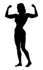 Silhouette of strong woman flexing muscles for fitness motivation and body positivity concept