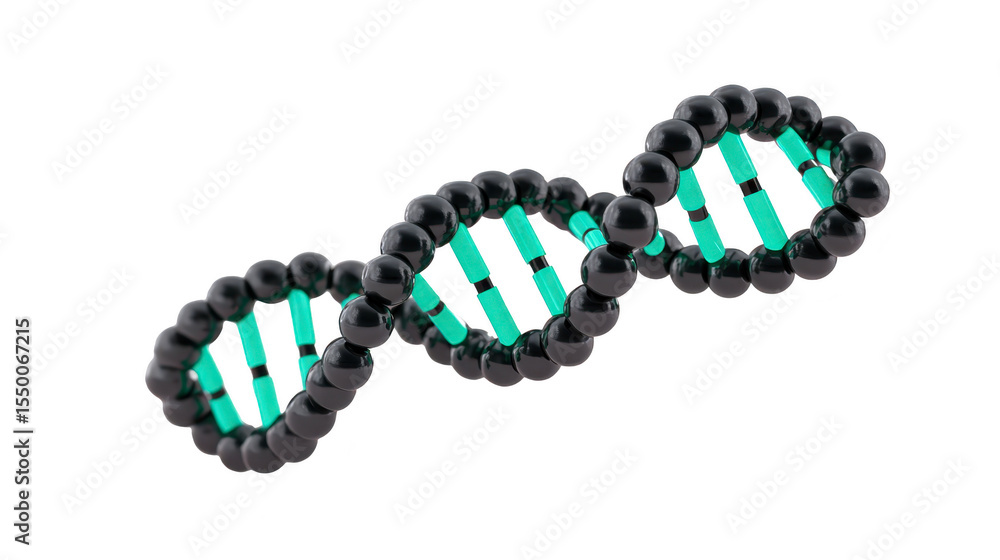 Aufkleber 3d rendering of dna double helix model with black and green colors, representing genetic structure a