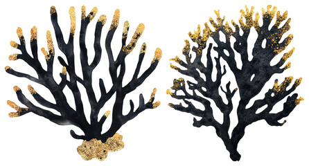 Naklejka premium PNG Elegant black gold coral illustration, element set on transparent background