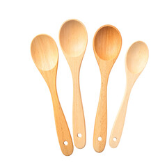 Set of wooden cooking spoons in various sizes on white background  
