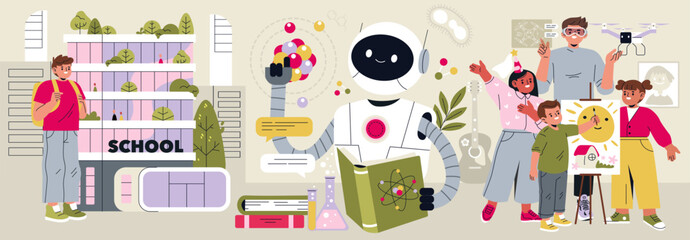 Educational Technology in School Vector Illustration