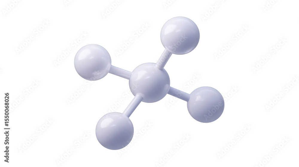 Aufkleber 3d model of simple molecular structure with central atom connected to four surrounding atoms, resemb