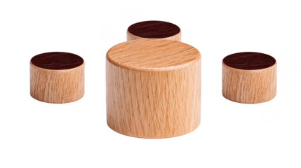 Wooden cylindrical furniture legs with natural finish are arranged on transparency background. smooth texture and simple design make them ideal for modern furniture