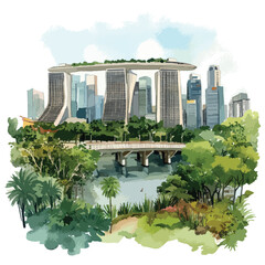 Fototapeta premium watercolor illustration of Singapore clipart isolated