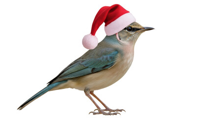 Isolated Bird with Christmas Hat