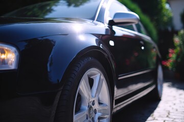 Secondhand car parked in driveway with clean exterior and shiny rims