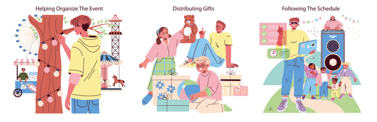 Event Organisation, Gift Distribution, and Schedule Coordination