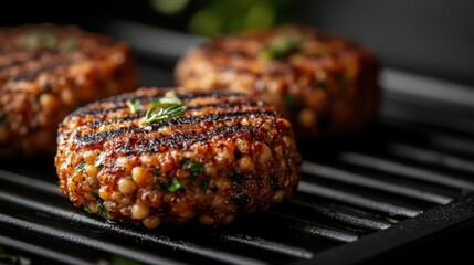 Deliciously grilled vegetable patties with a charred exterior showcase an appetizing texture, highlighting the appeal of healthy eating and culinary creativity.