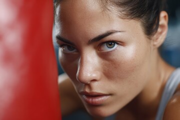 Female boxer training with a punching bag in a gym