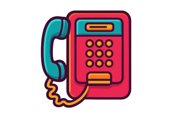 Colorful illustration of a classic push-button telephone with a transparent background, evoking nostalgia for vintage communication