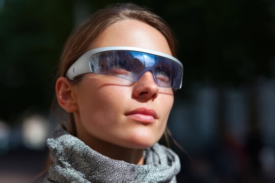 Person using smart glasses to navigate a city with augmented reality