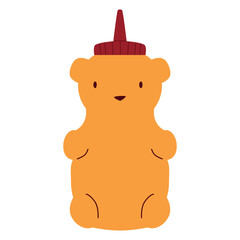 Cute cartoon bear shaped honey bottle. Animal packaging design.