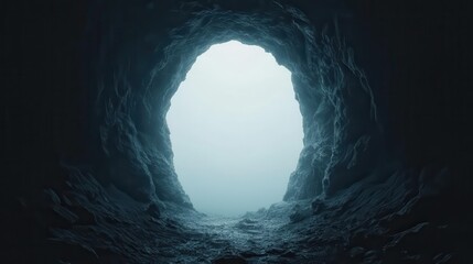Fototapeta premium A captivating view of a cavernous entrance illuminated by soft, diffused light, inviting viewers to ponder the hidden wonders and secrets that lay within the depths of the cave.