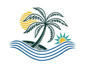 Tropical Island Paradise Palm Tree Ocean Sun Summer Vacation Design