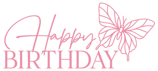 Happy Birthday With Butterfly | Butterfly Line Art | Vector Birthday Art