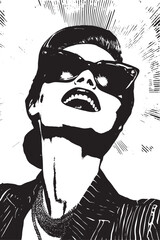Vintage woman wearing sunglasses portrait grunge vector design