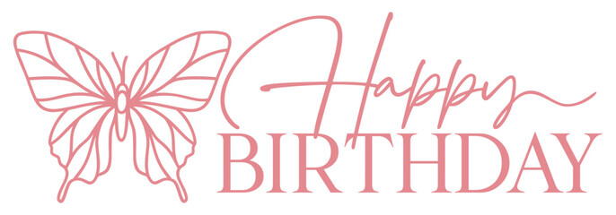 Happy Birthday With Butterfly | Butterfly Line Art | Vector Birthday Art
