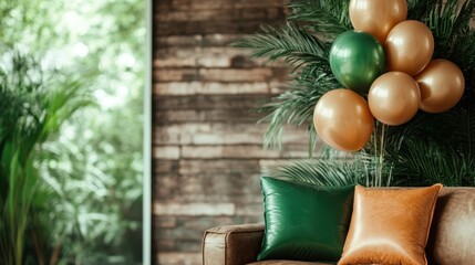 A visually appealing setting featuring colorful balloons and elegant cushions, creating a lively atmosphere perfect for celebrations and gatherings with a touch of style.