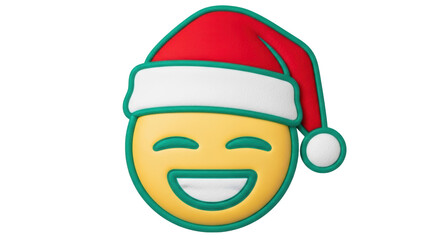 Isolated Smiling Emoji with Santa Hat