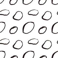 Seamless abstract geometric pattern. Simple background with black, white. Digital brush strokes. Lines, ovals, circles. Design for textile fabrics, wrapping paper, background, wallpaper, cover.