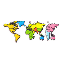 Colorful world map illustration isolated on transparent background