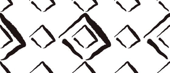Seamless abstract geometric pattern with rhombuses, lines. Black, white colors. Illustration. Design for textile fabrics, wrapping paper, background, wallpaper, cover.