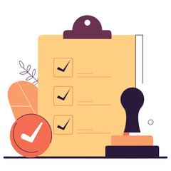 Vector Illustration of Task Checklist and Verified Stamp