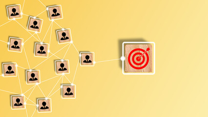 Red dartboard sign as a target connected with many business person or working staff. Target customer or Human resource, head hunter concept.