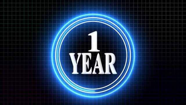 1 Year Anniversary Celebration Graphic Neon Grid Background with 1-Year Milestone.