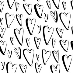 Seamless pattern with hearts in doodle style. Vector illustration.