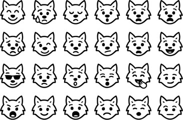 Fototapeta premium Wolf Emoji Expressions Set, Cute Animated Wolves with Expressive Faces and Gestures