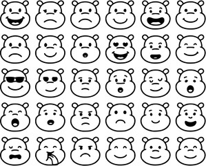 Fototapeta premium Cartoon Hippo Emoji Set, Cute Animated Hippos with Expressive Faces and Gestures