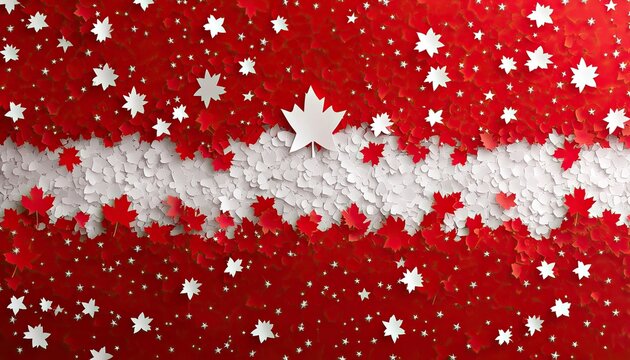 Red maple leaves and stars pattern with white leaves in center. It's perfect for Canada day celebrations or patriotic designs.