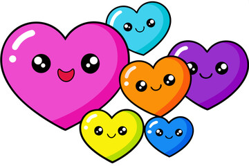 Obraz premium Vector illustration of colorful hearts floating in the air on a white background