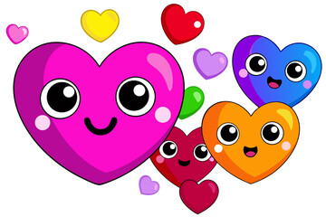Fototapeta premium Vector illustration of colorful hearts floating in the air on a white background