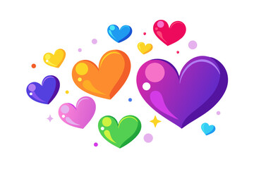 Vector illustration of colorful hearts floating in the air on a white background, flat style