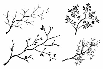 Minimalist Branch and Leaf Vector Illustrations in Black and White