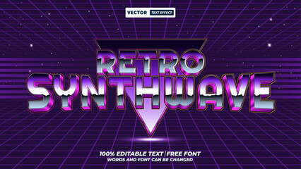 Retro synthwave 80s retro style 3d editable vector text effect. 80s synthwave, cyberpunk, neon vaporwave futuristic typography for digital design. 