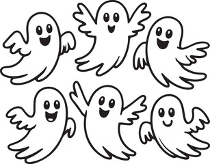 Set of halloween outline ghost vector. Outline Ghost illustration. line art vector