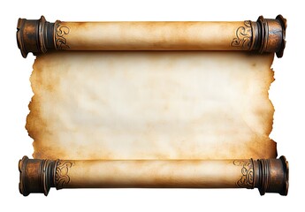 Rustic Wooden Scroll With Intricate Design On Blank Parchment Paper with copy space AI Generated