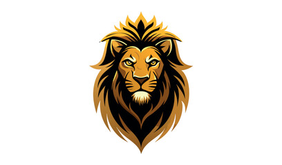 Obraz premium Stylized golden lion head emblem with majestic mane and fierce expression